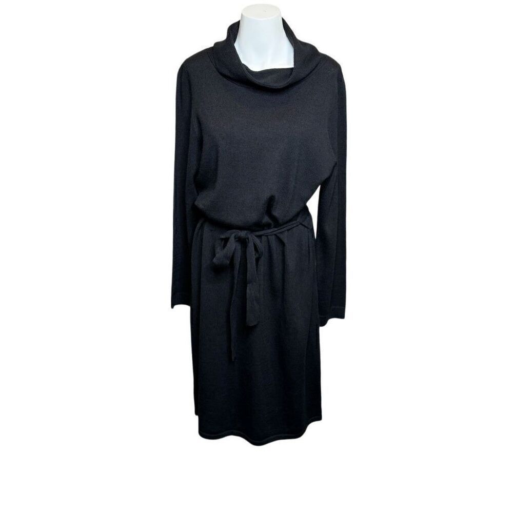 Talbots black wool turtleneck belted sweater dress size XL